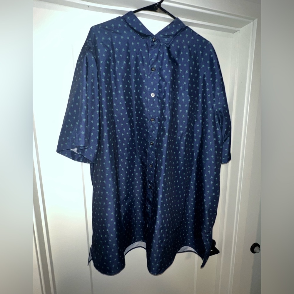 Blue button up with mini palm trees